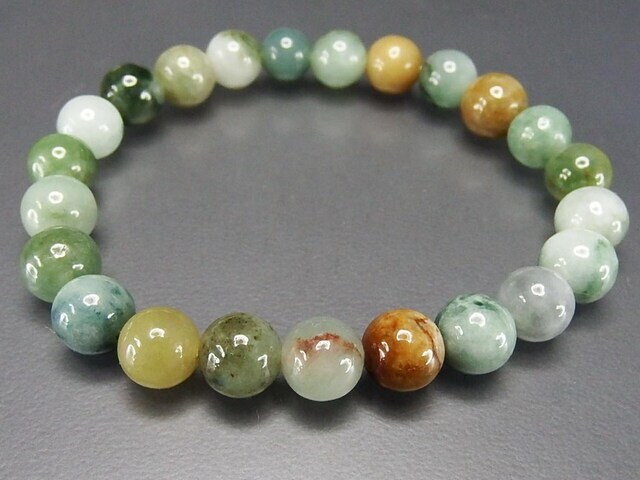 守護五徳天然石多色ひすい本翡翠ジェダイト約8mm数珠ブレスレット柄