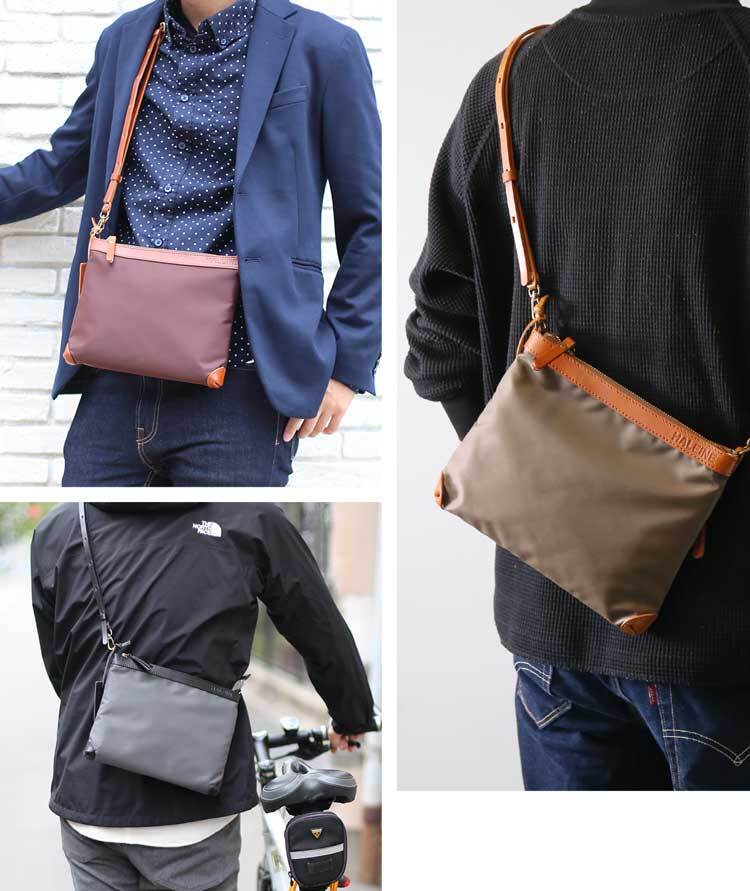 サコッシュ メンズ 日本製 HALEINE ナイロン ヌメ革 横型 ショルダー