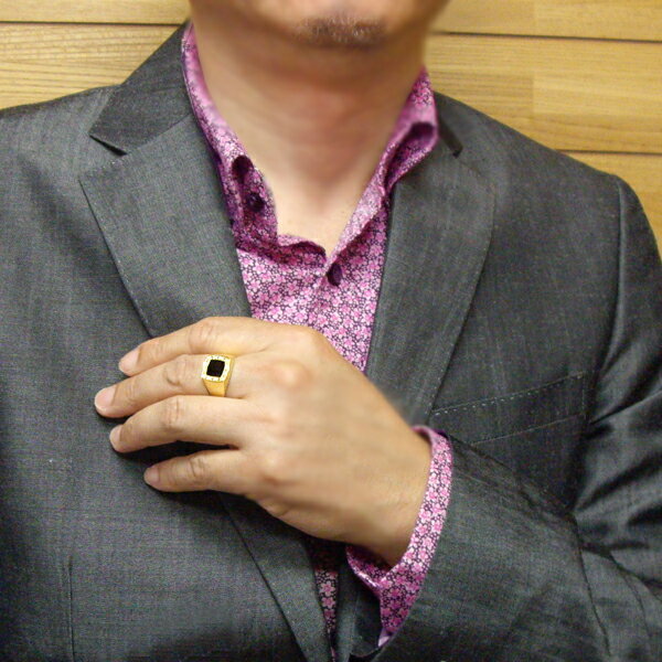 K18ゴールド ダイヤモンド メンズリング【Men's】オニキス