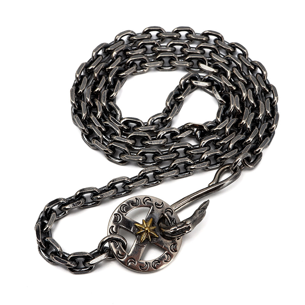 シルバー925 フェザーネックレスチェーン 幅5mm 60cm 太陽ホイール