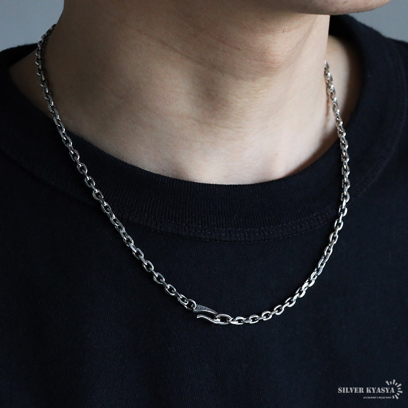 シルバー925 あずきチェーン 燻し シルバーチェーン 太角チェーン 幅