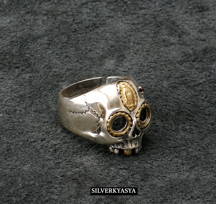 シルバー925素材 メキシカン マリア スカルリング 925 チベタンスカル