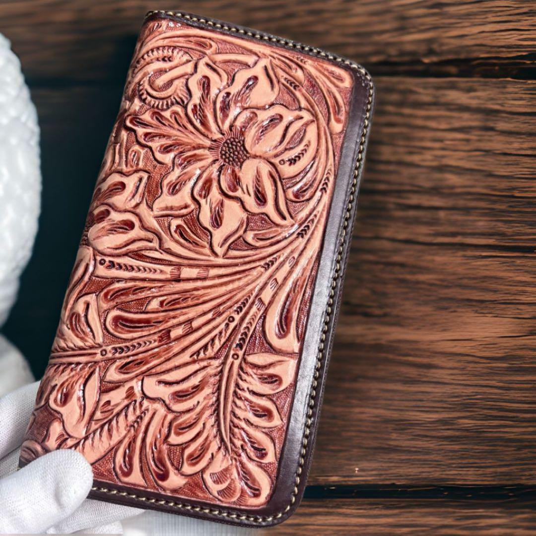 質感最高】カービングウォレット 長財布 サイフ バイカーウォレット