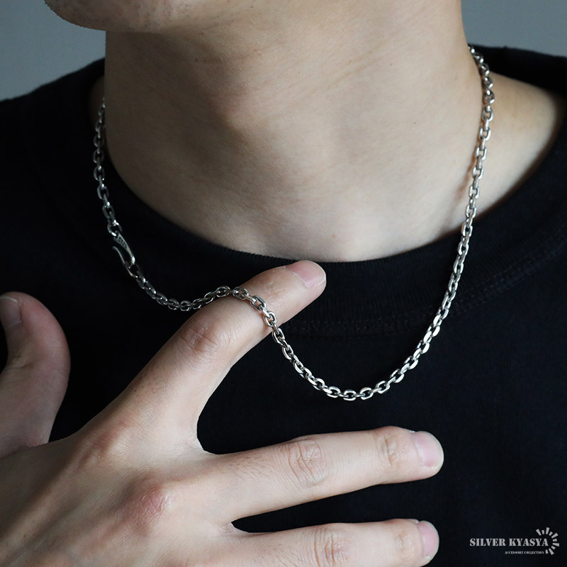 シルバー925 あずきチェーン 燻し シルバーチェーン 太角チェーン 幅