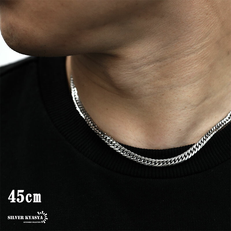 シルバー925 チェーンネックレス メンズ 6面カット ダブル喜平チェーン