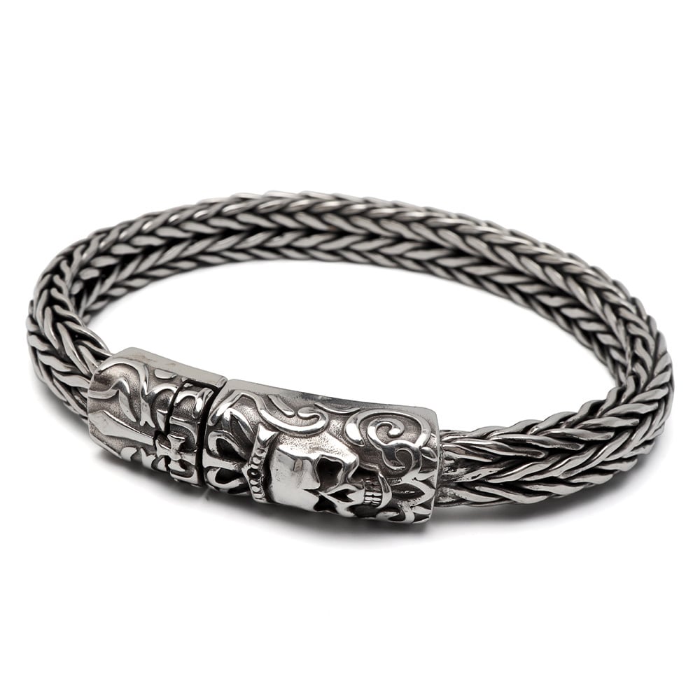 シルバー925 スカルブレスレット メンズ チェーンブレスレット 重厚