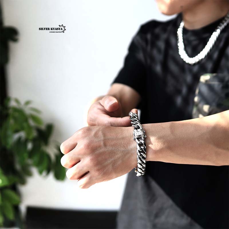 316L 幅14mm 太め メンズ ブレスレット シルバー 喜平チェーン B系