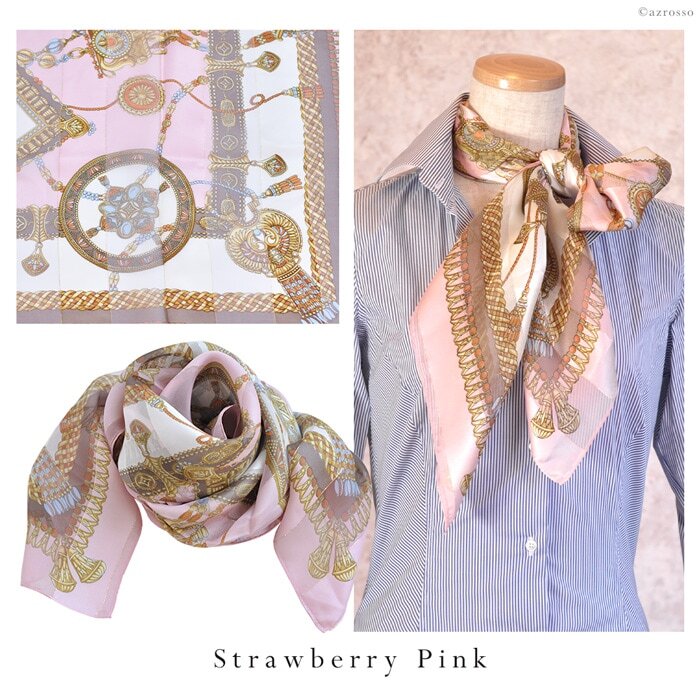 スカーフ シルク 大判 正方形 90 シルク100% シルクサテン エルメス柄