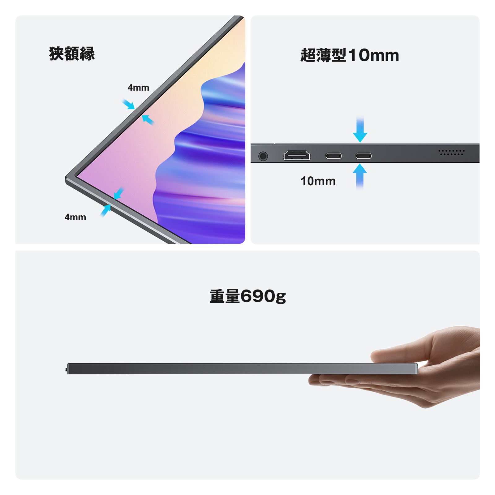 モバイルモニター 16インチ 4K 3840x2400 IPS 100% sRGB 10bit色深度