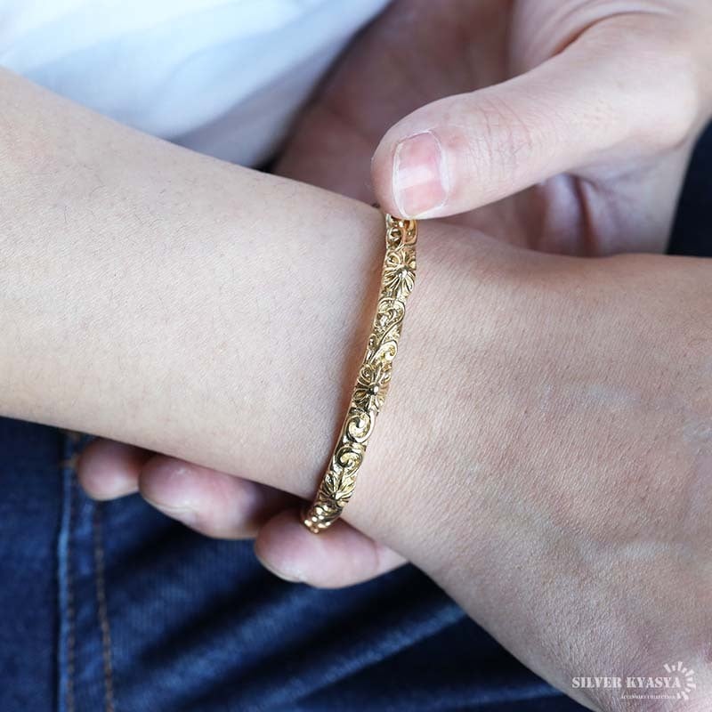 ステンレス ゴールドバングル 唐草バングル クロス 金 18KGP