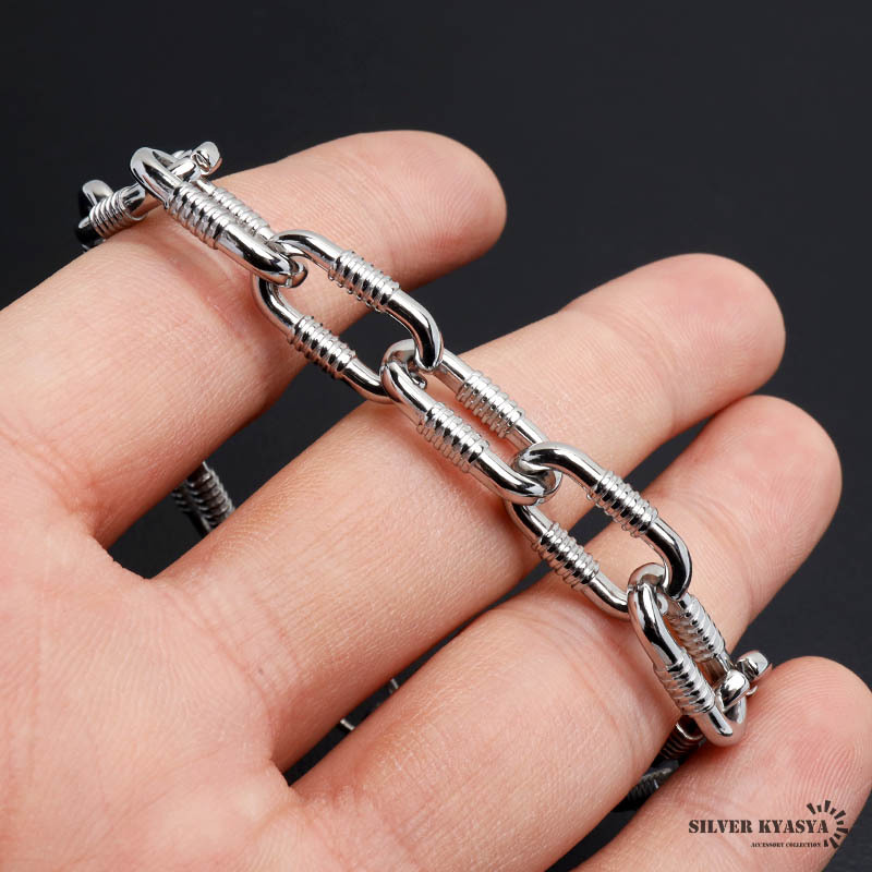 ステンレス あずきチェーンブレスレット コイル 長あずき シルバー