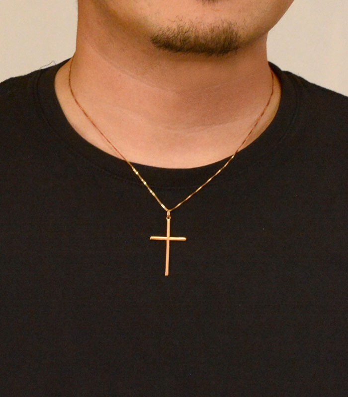 18金 クロスネックレス メンズ k18 18k クロス ネックレス ピンク