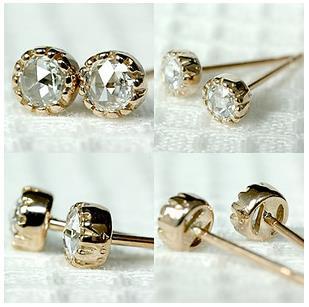 送料無料】K18 ミル打ちデザイン ローズカット ダイヤモンド ピアス