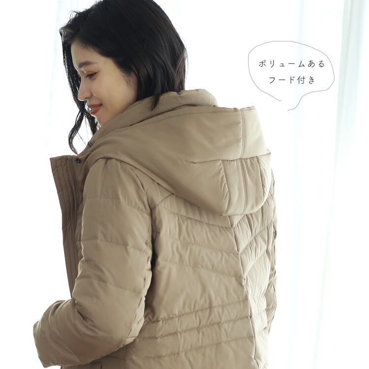 フード付き ダウンコート レディース 弱撥水加工 秋 冬 ベージュ