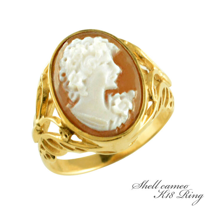 リング k18 カメオ イエローゴールドk18 指輪 シェルカメオ レディース