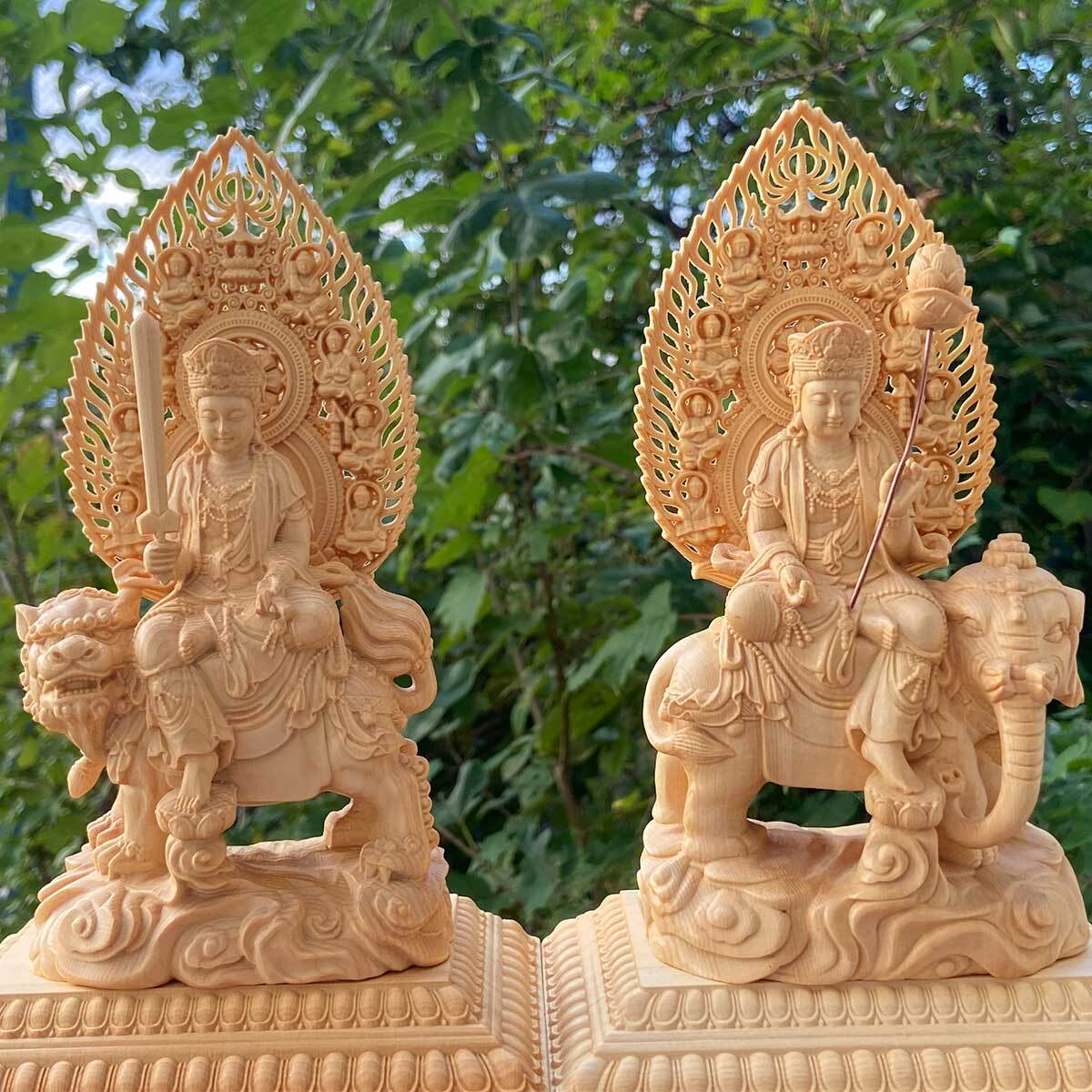 普賢菩薩 文殊菩薩 ご利益と癒しの木彫りアート 桧木の美 仏像