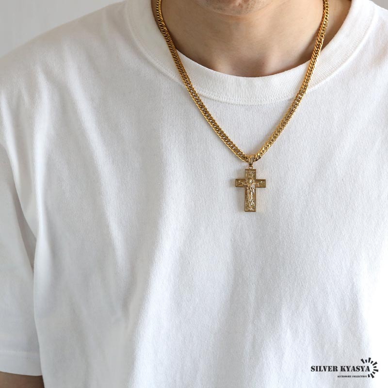 ステンレス HIPHOPネックレス ゴールド 6面カットダブル喜平チェーン