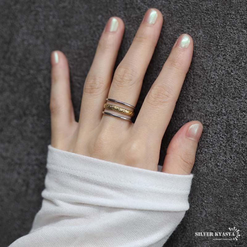 ステンレス 3連リング ごつめ コンビリング ワイドリング ゴールド