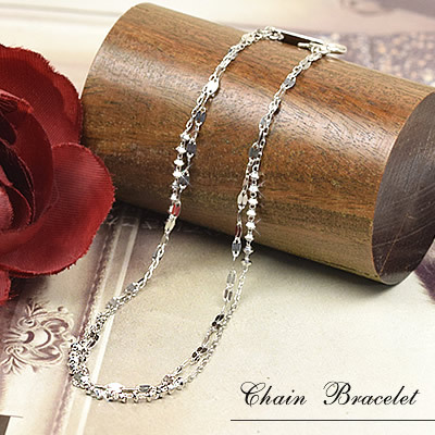 高級素材 プラチナ ブレスレット 約18cm PT850 送料無料 2連 重ね付け