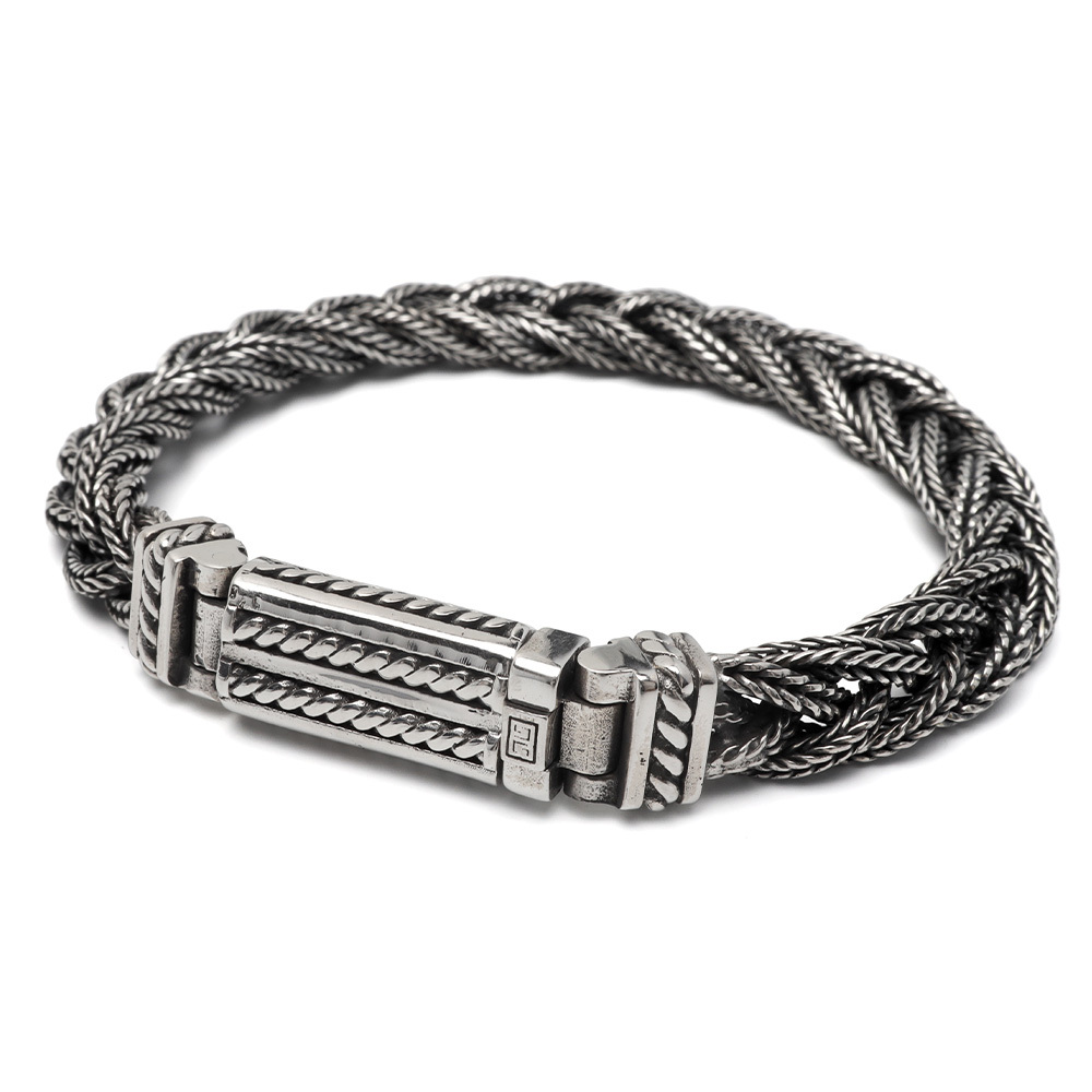 シルバー925 編み込みブレスレット メンズ チェーンブレスレット