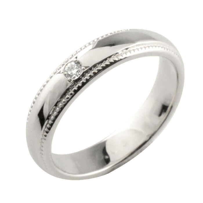 プラチナ リング ダイヤモンド 指輪 ミルウチ 甲丸リング 4mm 彫金