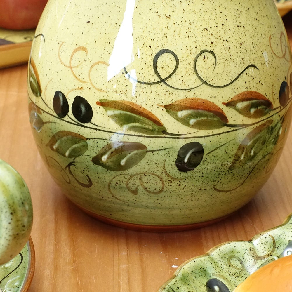 ポルトガル製 陶器 ブラックオリーブ柄 水差し ジャグ 手描き 緑