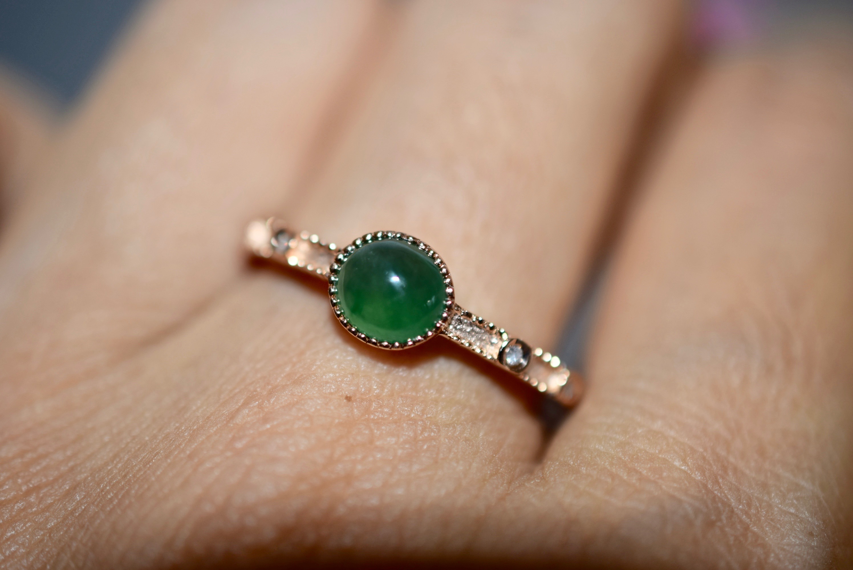 受注制作 k18金 ピンクゴールド リング 本物 翡翠 指輪 結婚記念日 母