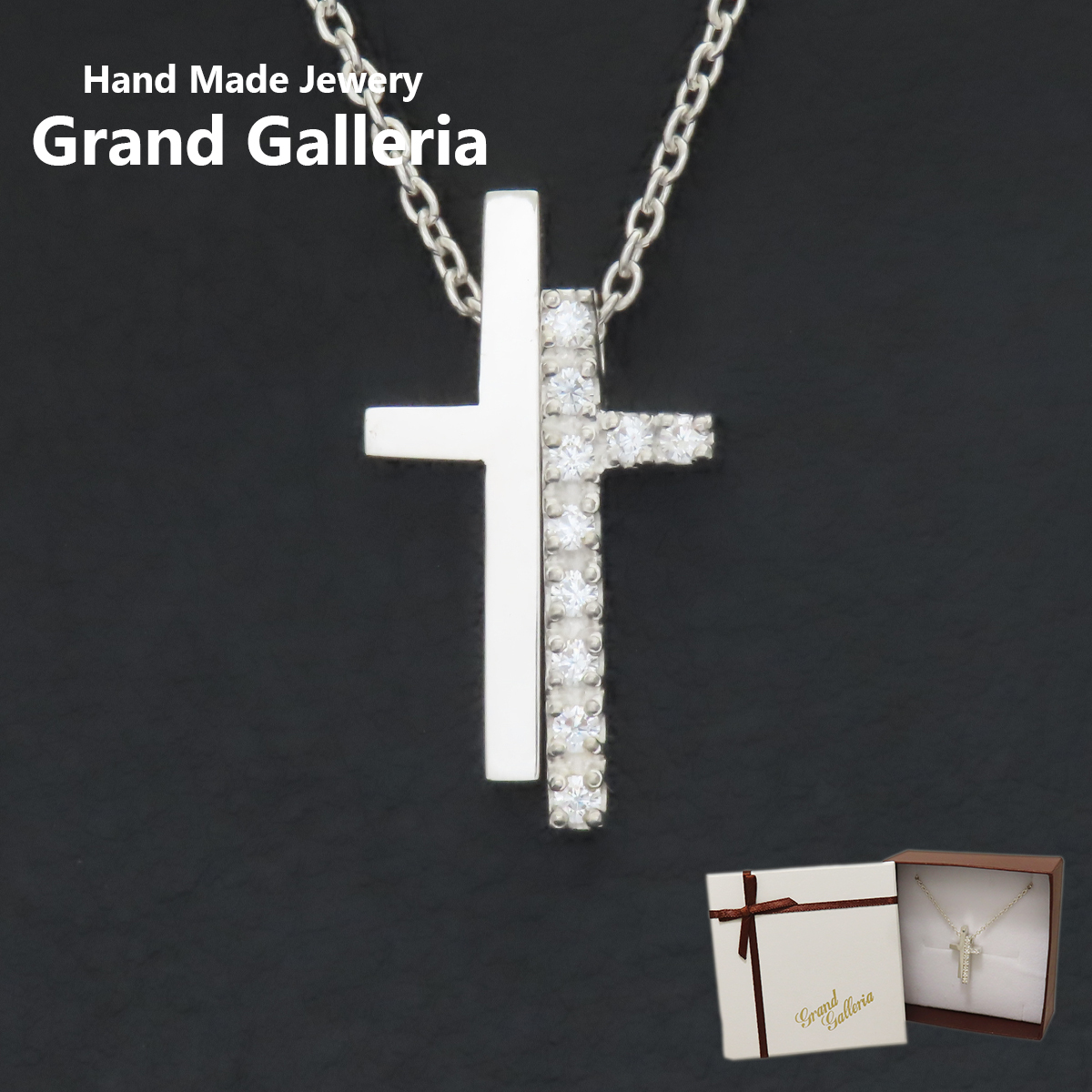 セパレートクロスネックレス シルバー925 クリア ホワイト