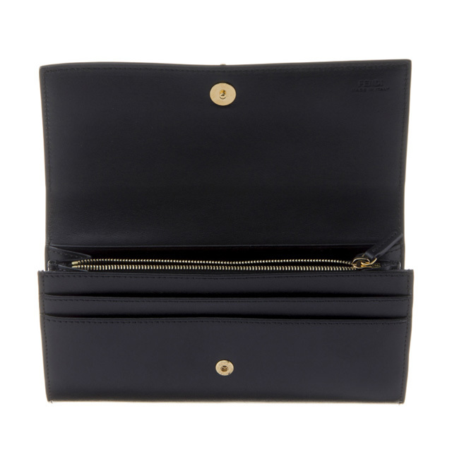 フェンディ FENDI 二つ折り長財布 ブラック 黒 ゴールド 財布