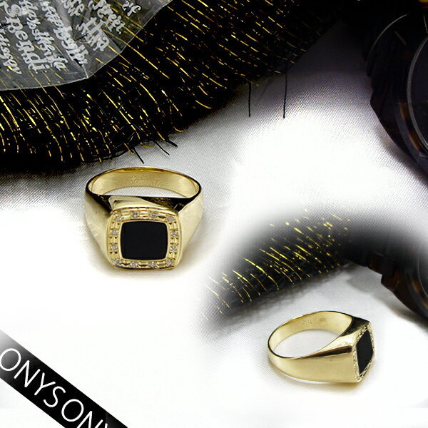 K18ゴールド ダイヤモンド メンズリング【Men's】オニキス