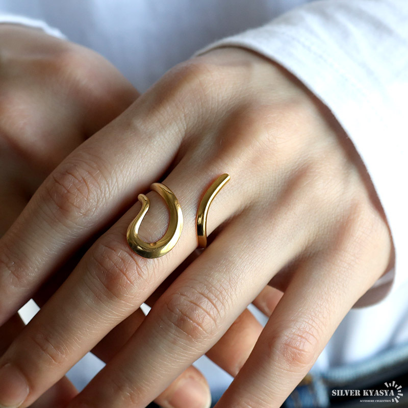 ニュアンスリング 変形リング 大きめ ゴールドリング 指輪 18KGP
