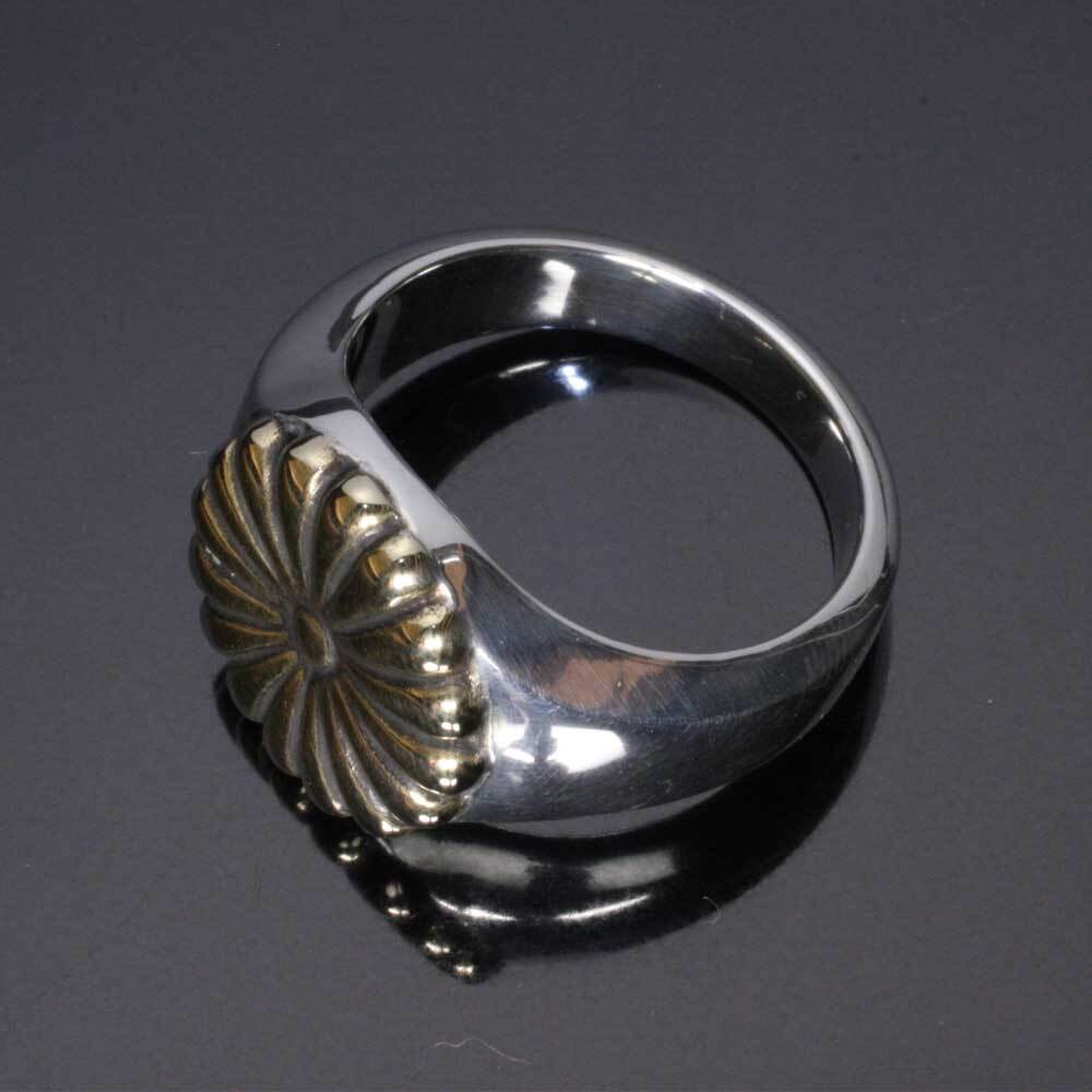 指輪 メンズ 菊紋 印台 リング 燻し仕上げ シルバー 真鍮 シンプル