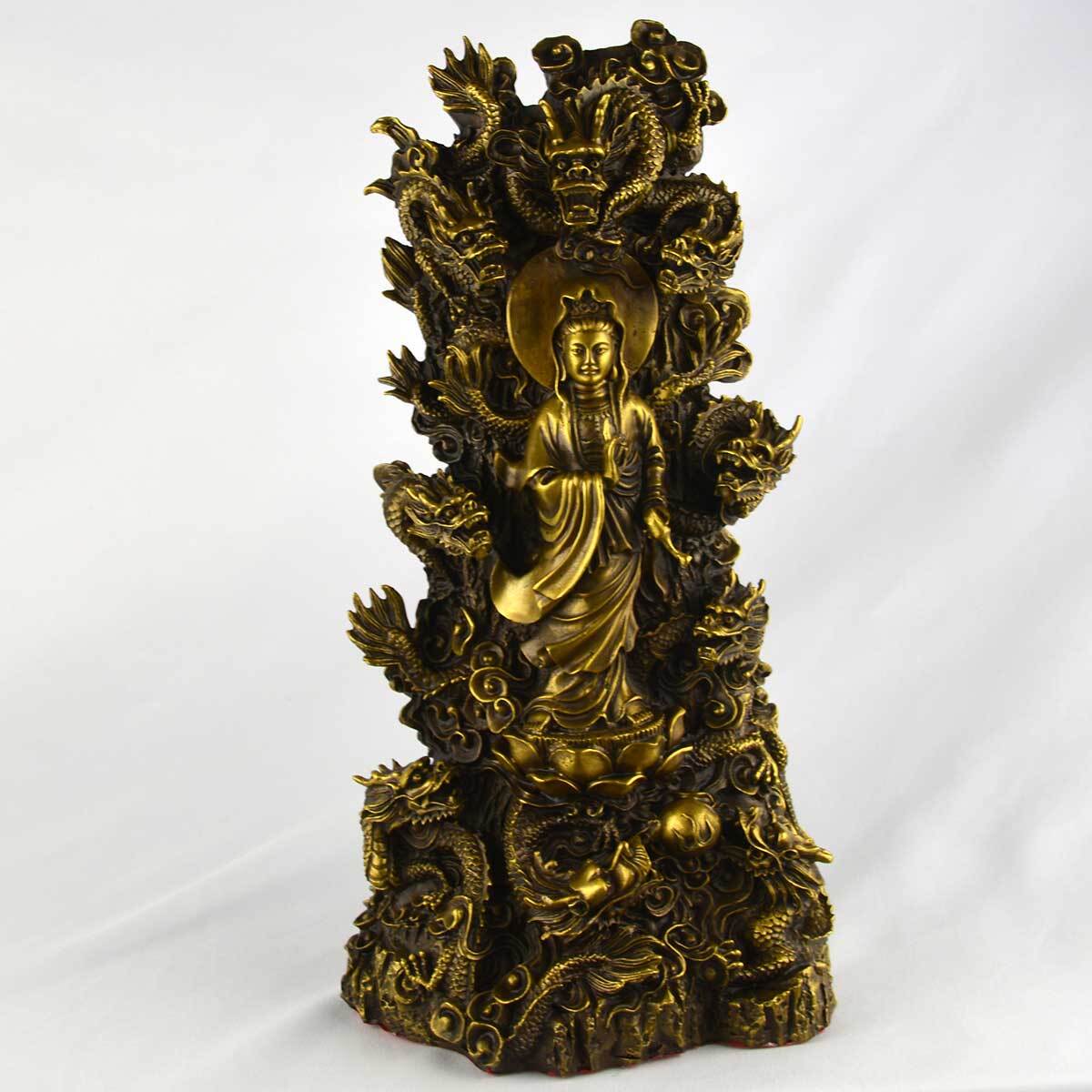 九龍観音 龍の置物 観音像 九頭龍 風水 龍 置物 金 風水グッズ 玄関 四