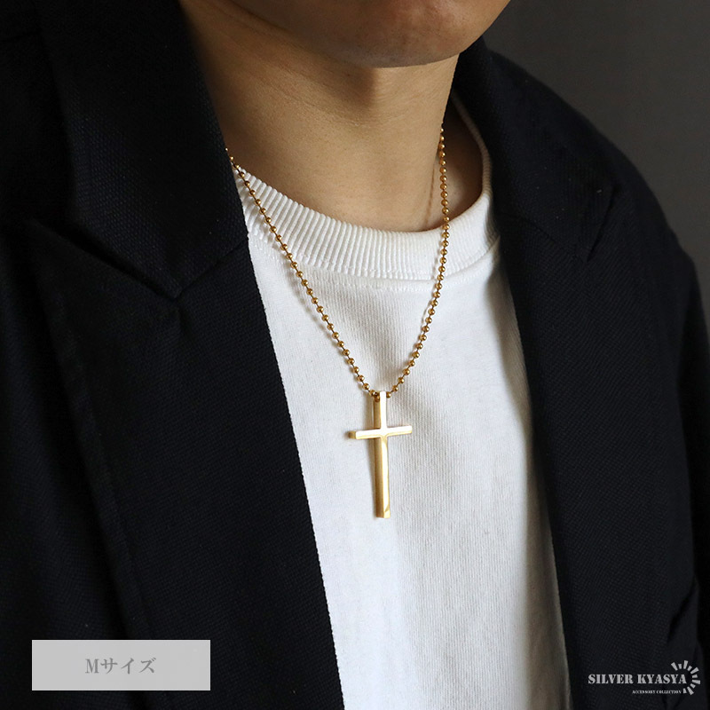 クロスネックレス ステンレス チェーンネックレス メンズ ゴールド 金