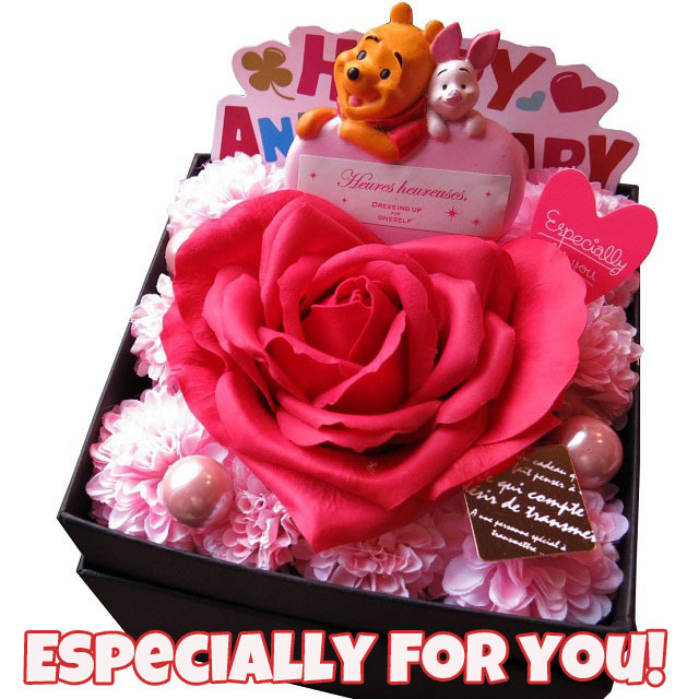 プーさん ピグレット ハート 花束風 ハートバラ ソープフラワー使用