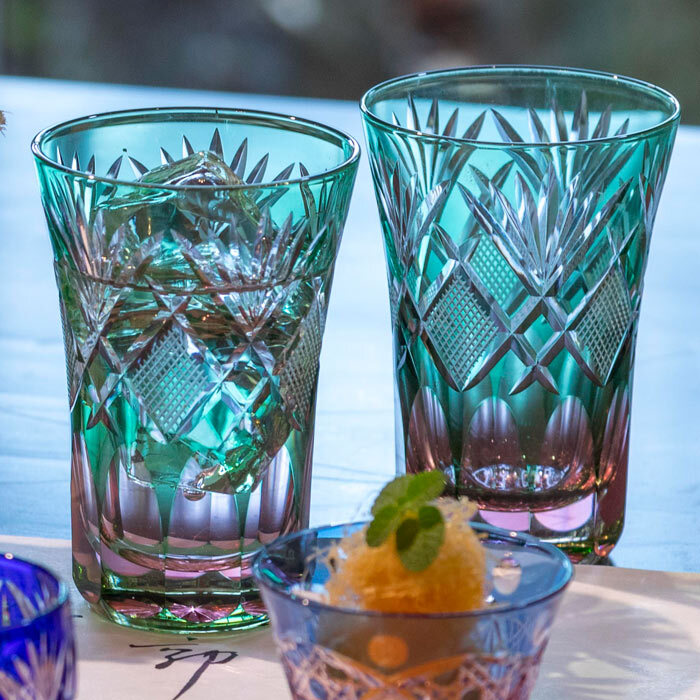 硝子工房 彩鳳】 江戸切子 天開タンブラー ペア 剣菱魚子文様 ピンク