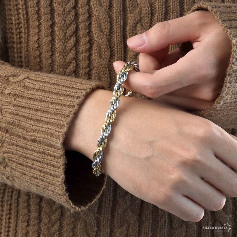 チェーンブレスレット ロープチェーン 幅7mm ステンレス コンビ