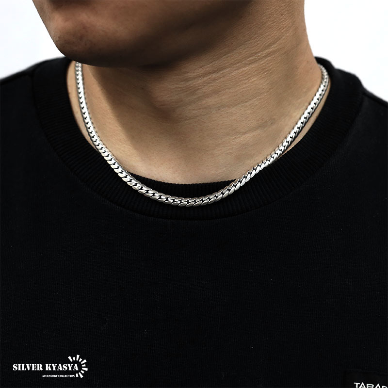 シルバー925 チェーンネックレス 喜平 2面カット マイアミキューバン