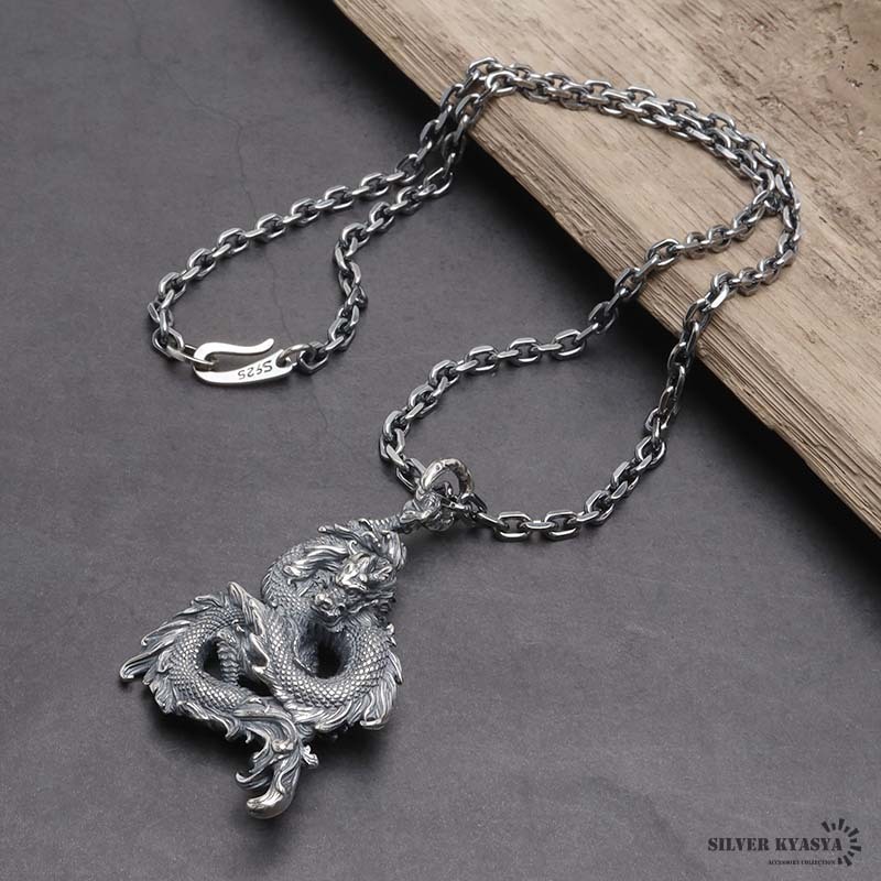 シルバー925 ドラゴンネックレス 龍 ペンダント ネックレス シルバー