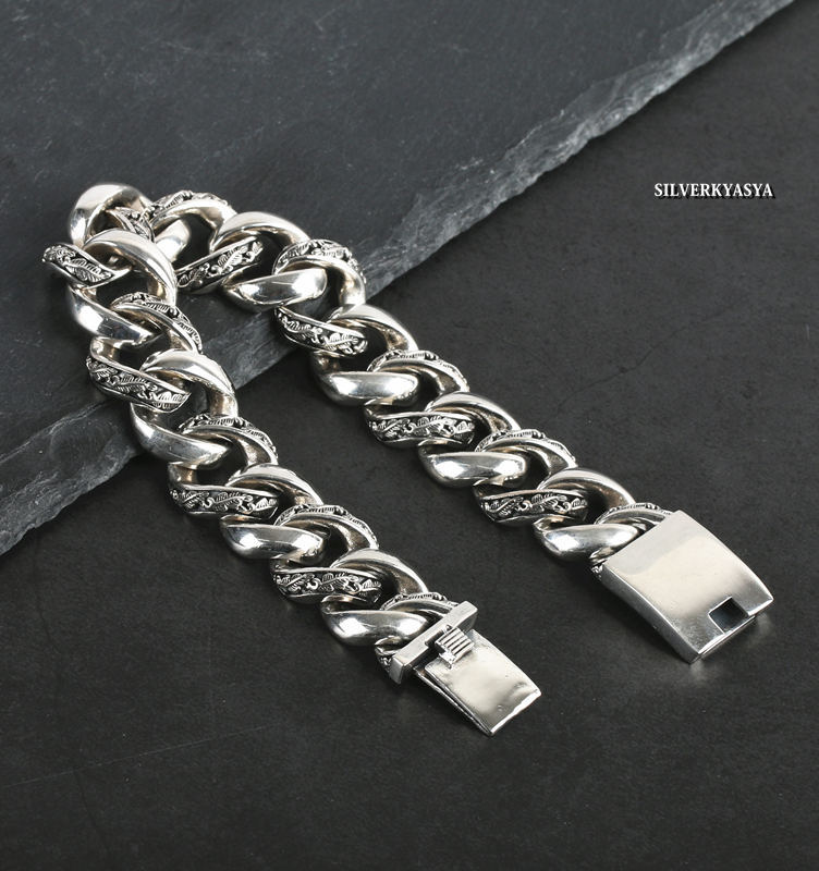 シルバー925 喜平チェーンブレスレット 太幅 17mm バングル 925 銀