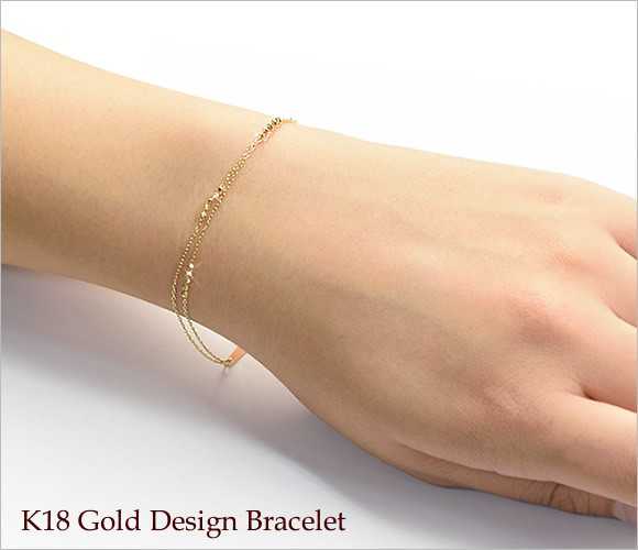 18金 ブレスレット K18 ゴールド 18k 約17cm 2連 レディース 女性