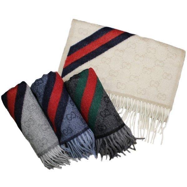 ラッピング袋つき グッチ GUCCI ウール マフラー メンズ 父の日