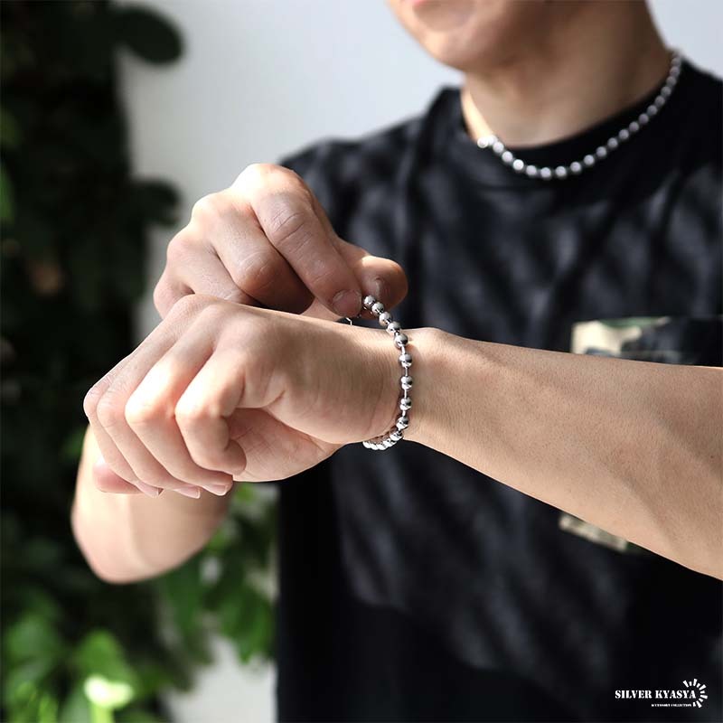 ラージボールブレスレット シルバー ボールチェーンブレスレット 太幅