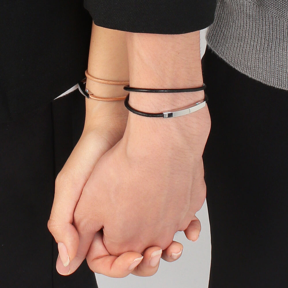 私達の2つの誕生石を身につける 2.5mm レザー ブレスレット ペア販売 2