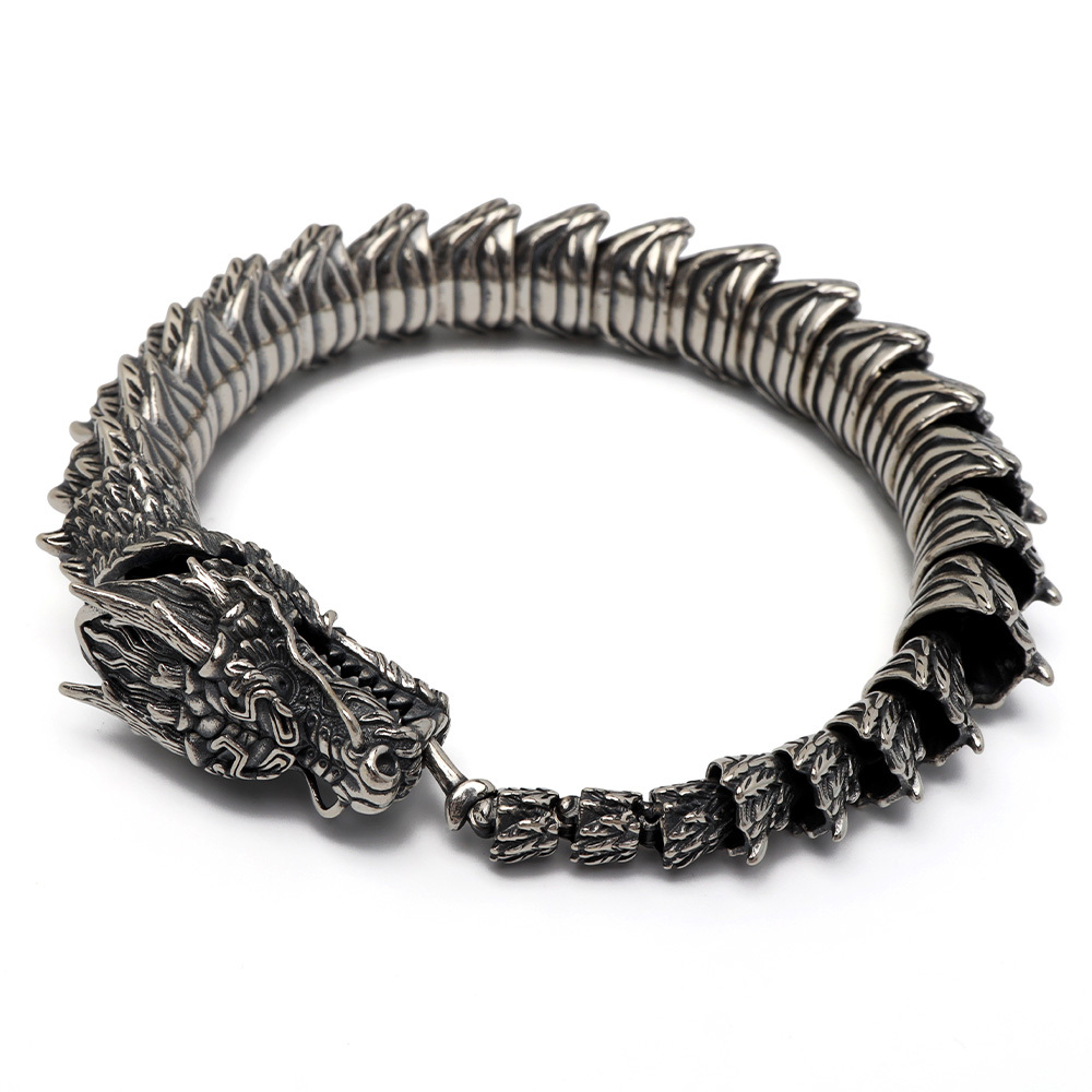 シルバー925 ド迫力 ドラゴンブレスレット 燻 龍ブレスレット 竜 辰