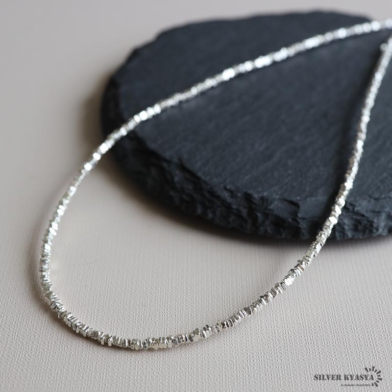 シルバー925 不揃いビーズネックレス 不揃いストーンネックレス