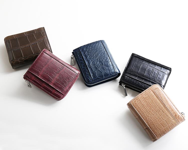 クロコダイル ミニ財布 メンズ L字 ファスナー 本革 マット加工 多機能