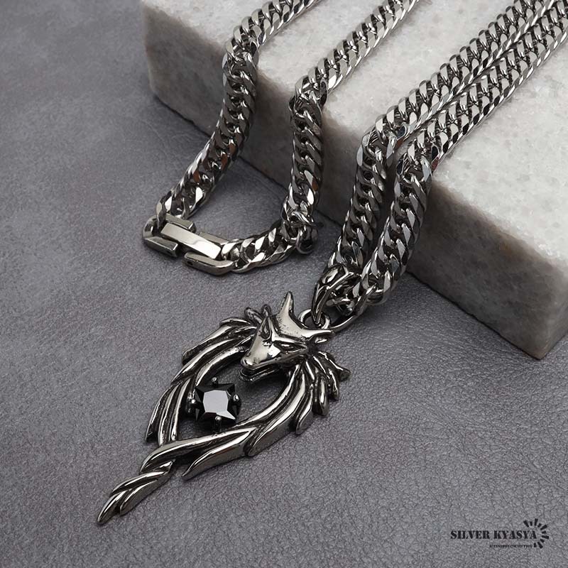 ステンレス ウルフネックレス シルバー ダブル喜平チェーンネックレス