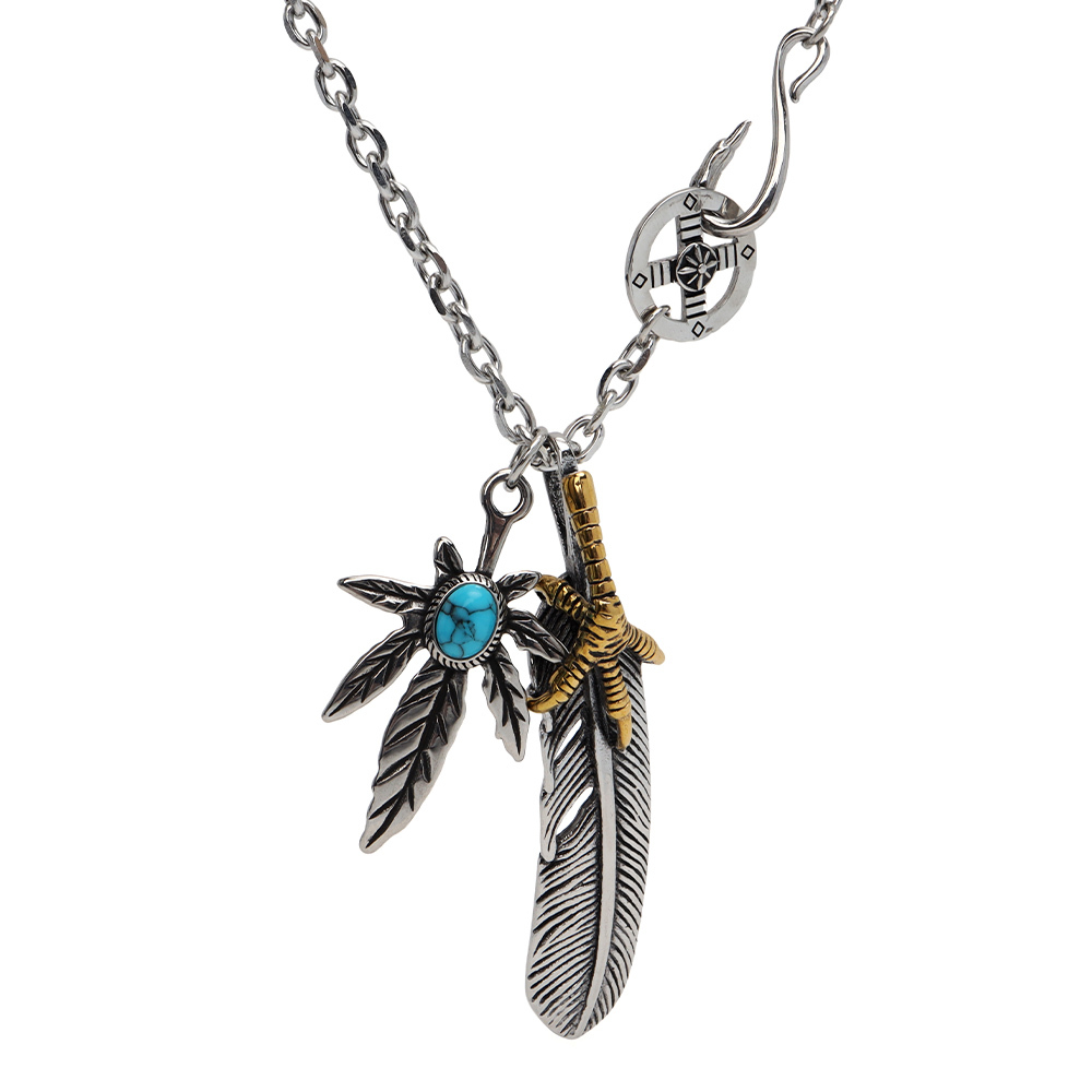 超豪華 フェザーネックレス 特大イーグル2枚重ね ステンレス イーグル