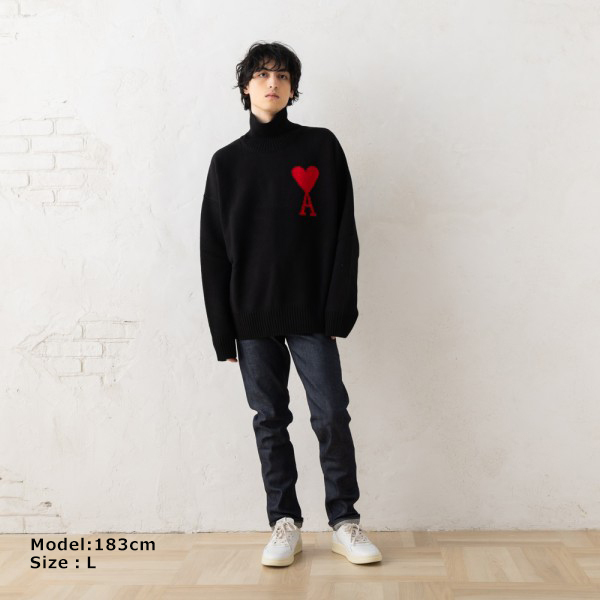 アミパリス ニット セーター ブラック メンズ AMI PARIS BFUKS40201